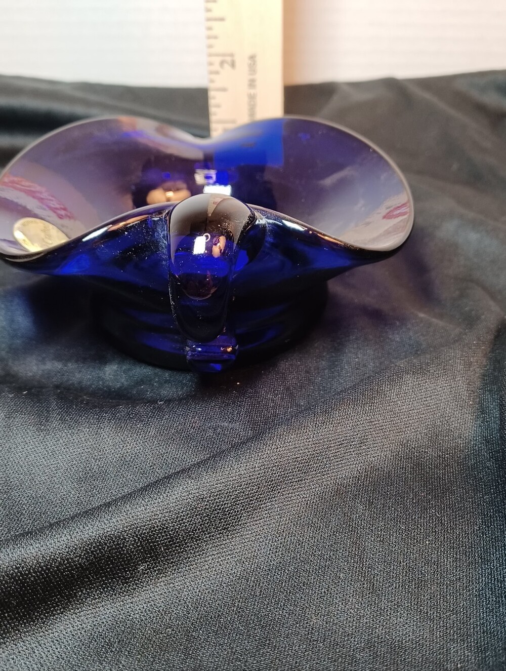 Vintage Art Glass Cobalt Blue Glass Decorative Bowl Signed By J.W. Shelton - Picture 7 of 9